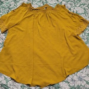 Women's Mustard Yellow Lace Trim Top